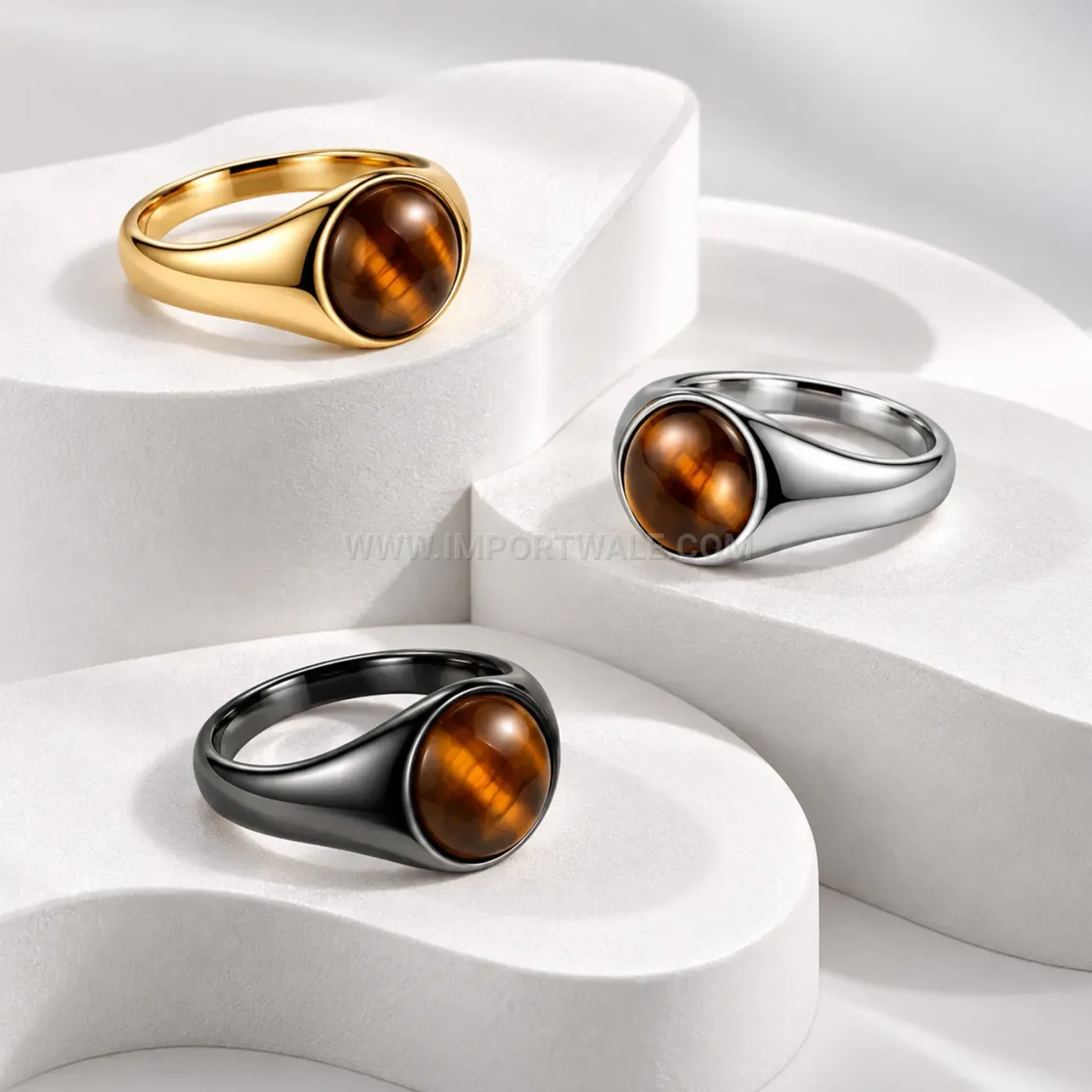 Vintage Oval Stone Stainless Steel Matching Couple Ring