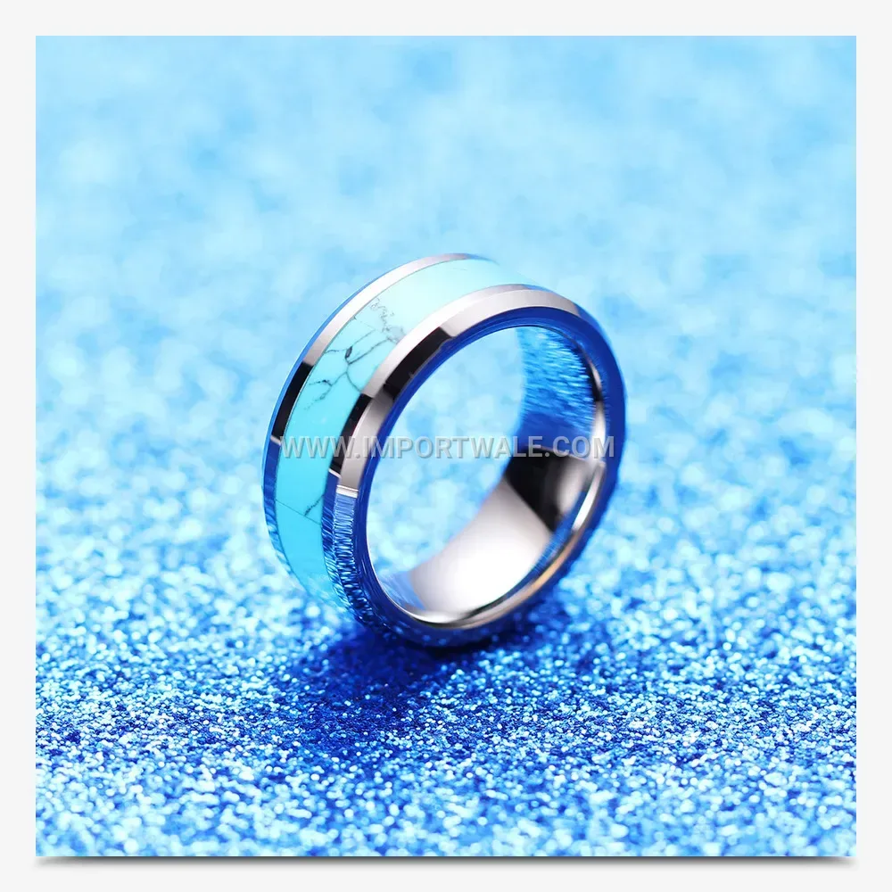 Tungsten Steel Inlaid Turquoise Stainless Steel Ring