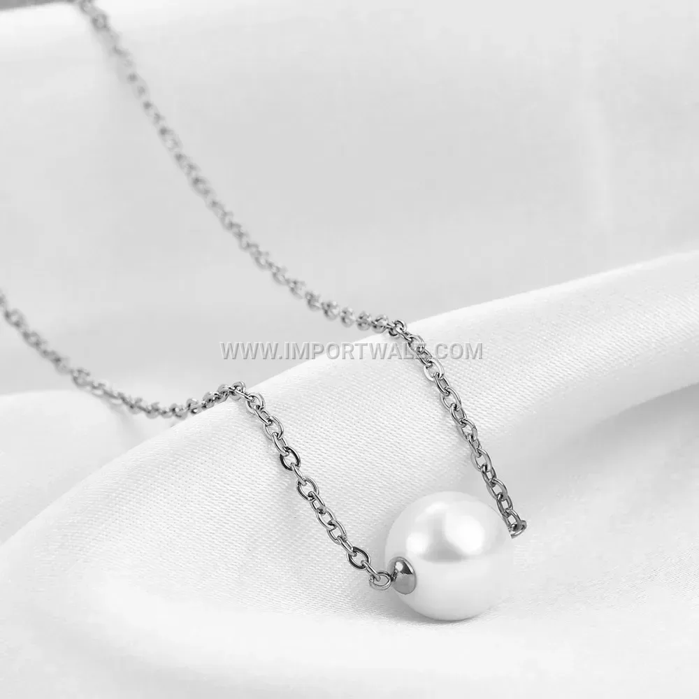 Elegantly Timeless Pearl Pendant Stainless Steel Chain Necklace