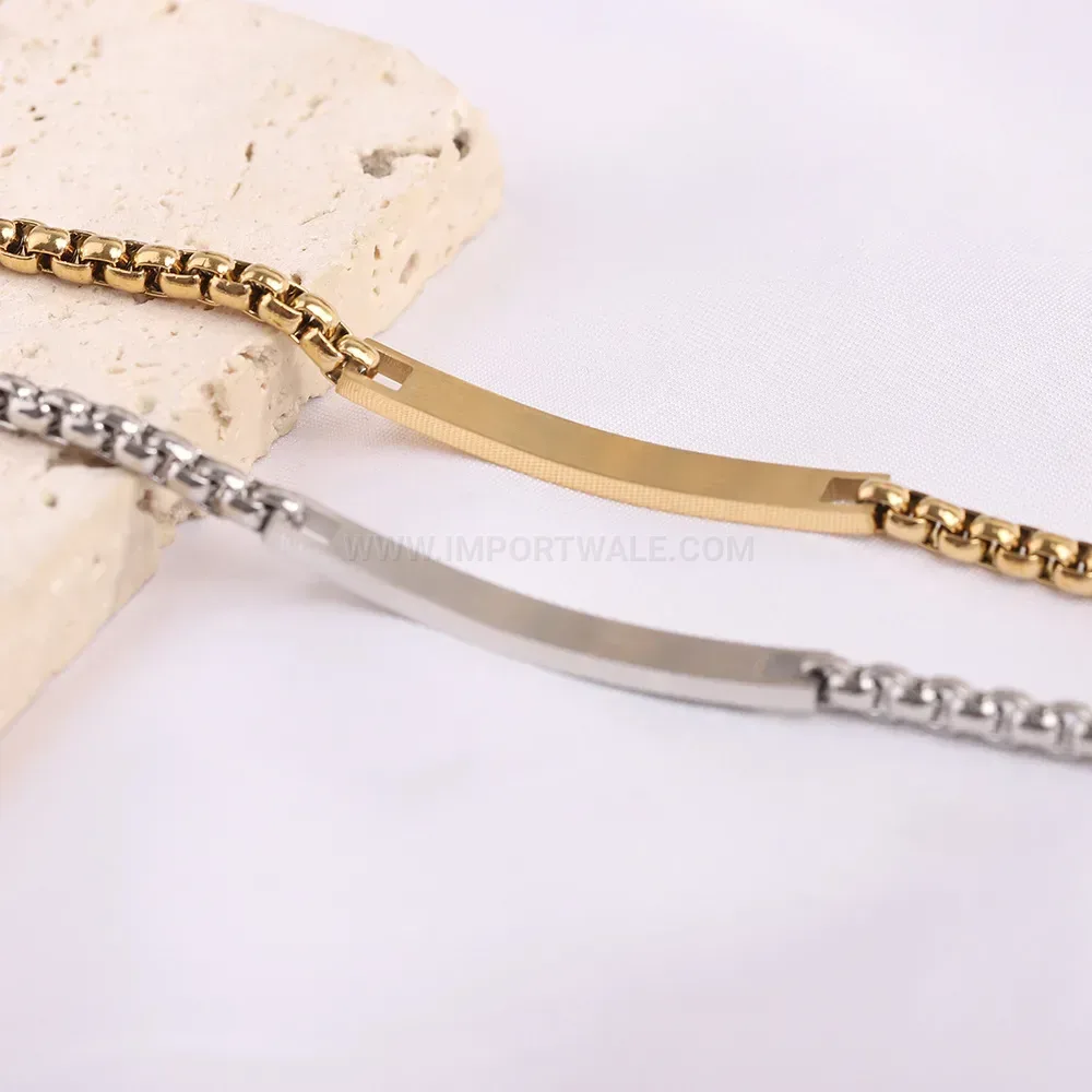 Sleek Curved Bar Stainless Steel Pearl Chain Bracelet
