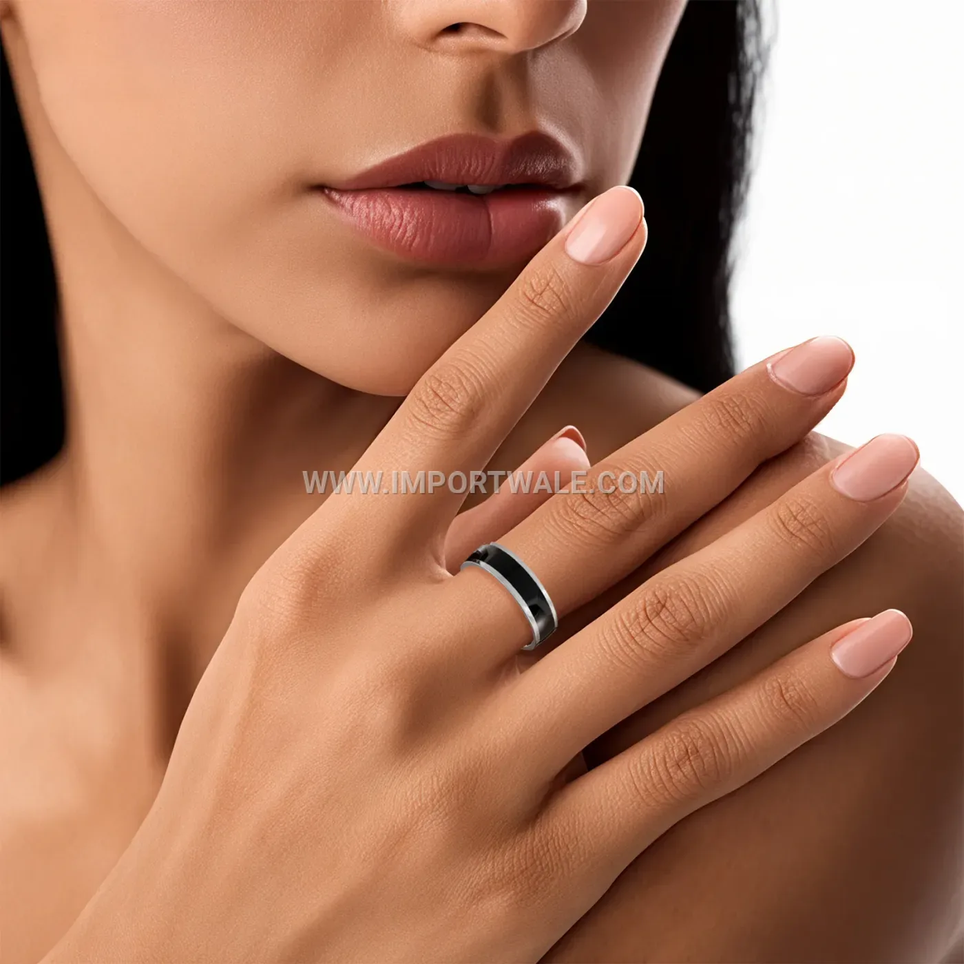 Black Enamel Striped Stainless Steel Band Ring
