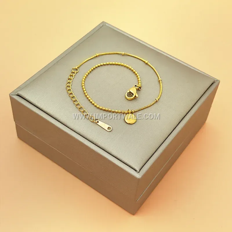 Minimalist Gold Bead Charm Stainless Steel Anklet