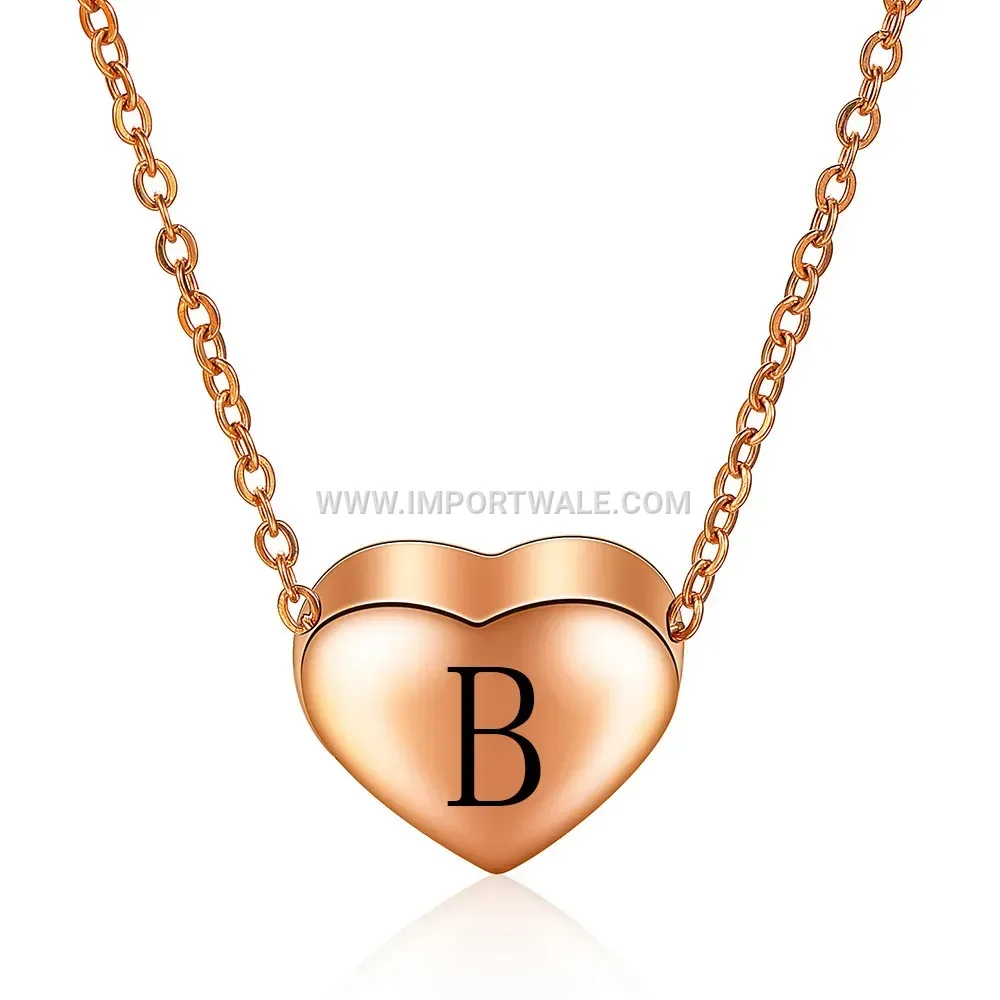 Rose Gold Stainless Steel Heart Initial Pendant Necklace