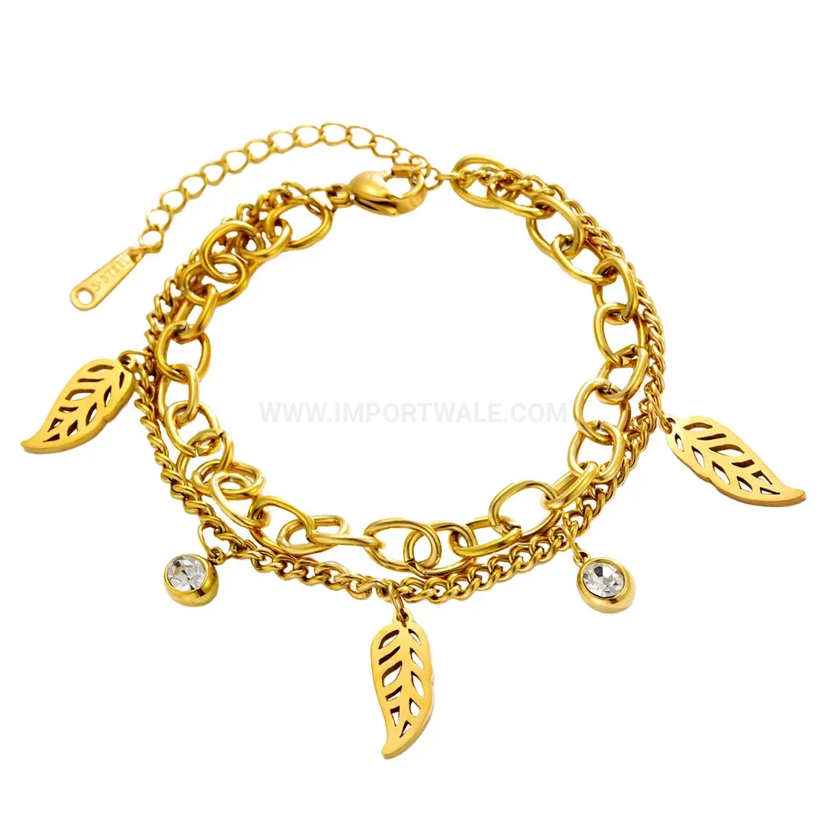 Elegant Gold Plated Stainless Steel Cutout Leaf Link Bracelet