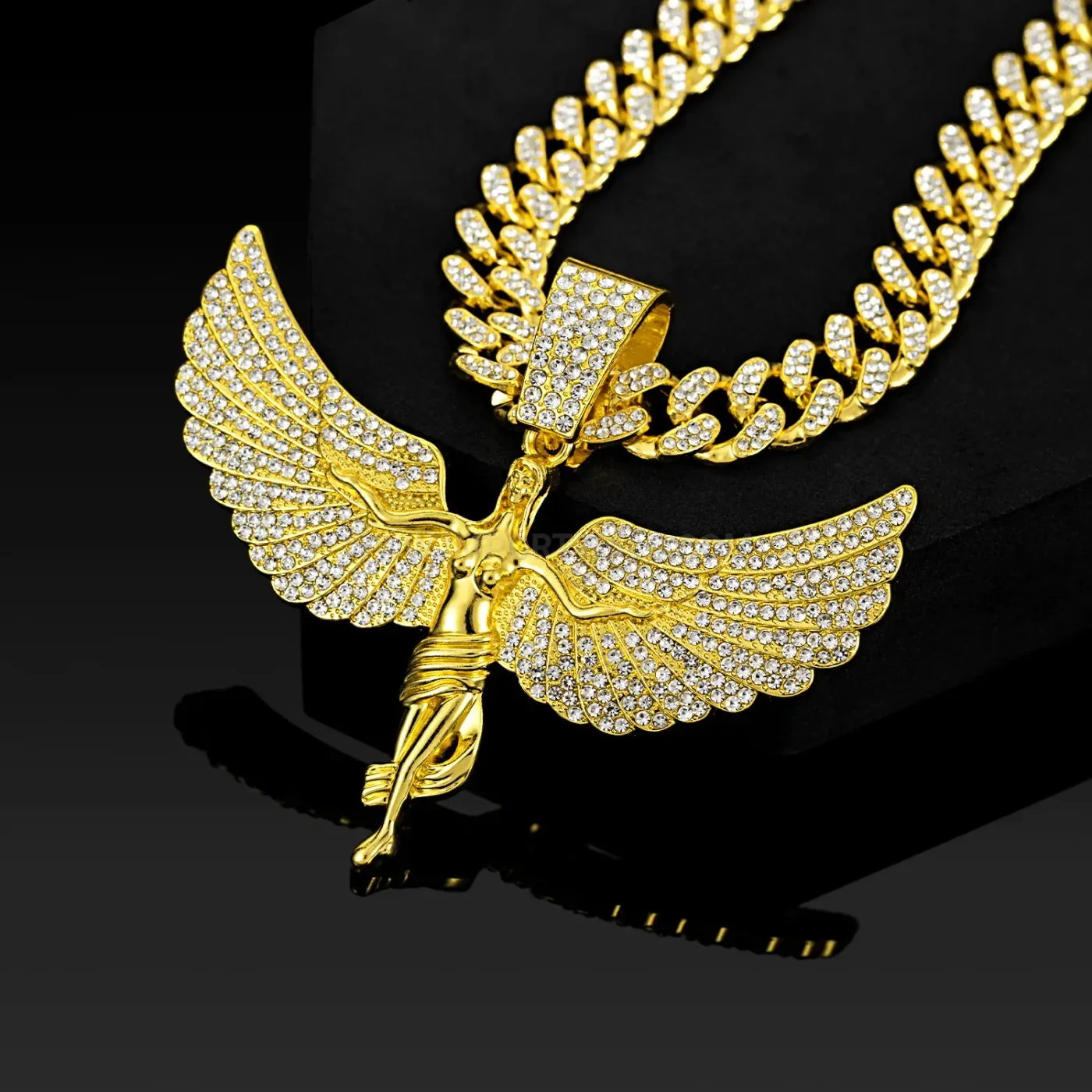 Rhinestone Angel Wings Alloy Hip Hop Pendant Chain