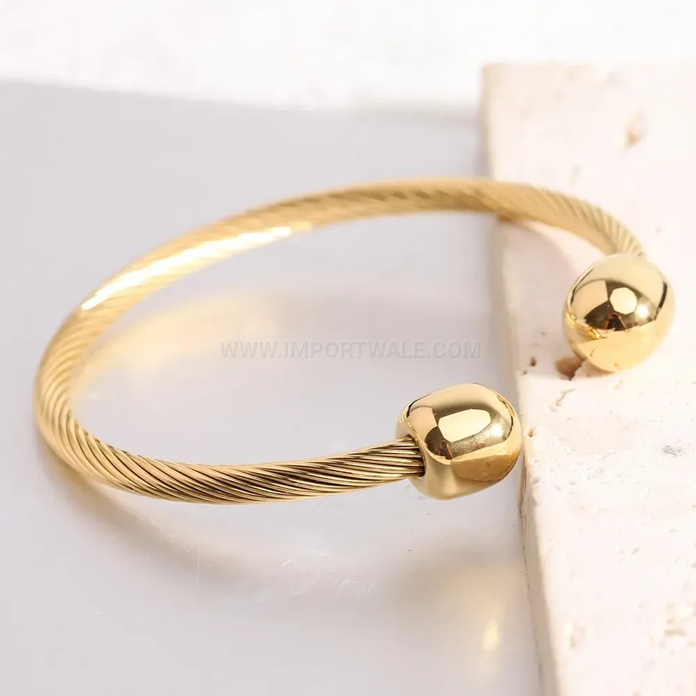 Bold Vintage Style Stainless Steel Cable Open C Shaped Bangle