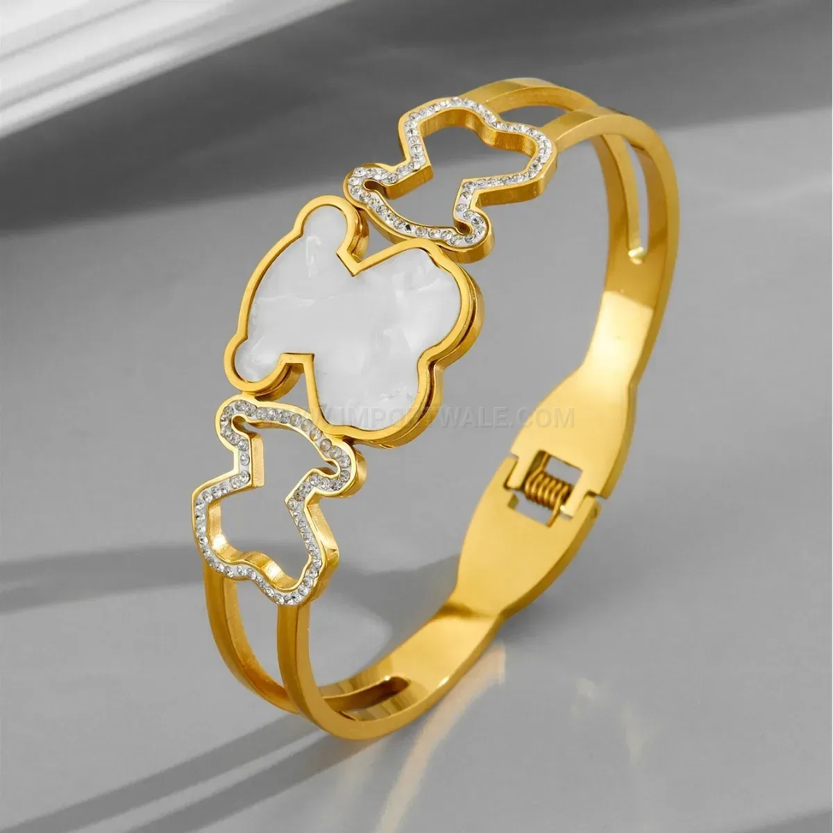 Stylish Crystal Bear Cutout Titanium Steel Bangle Bracelet