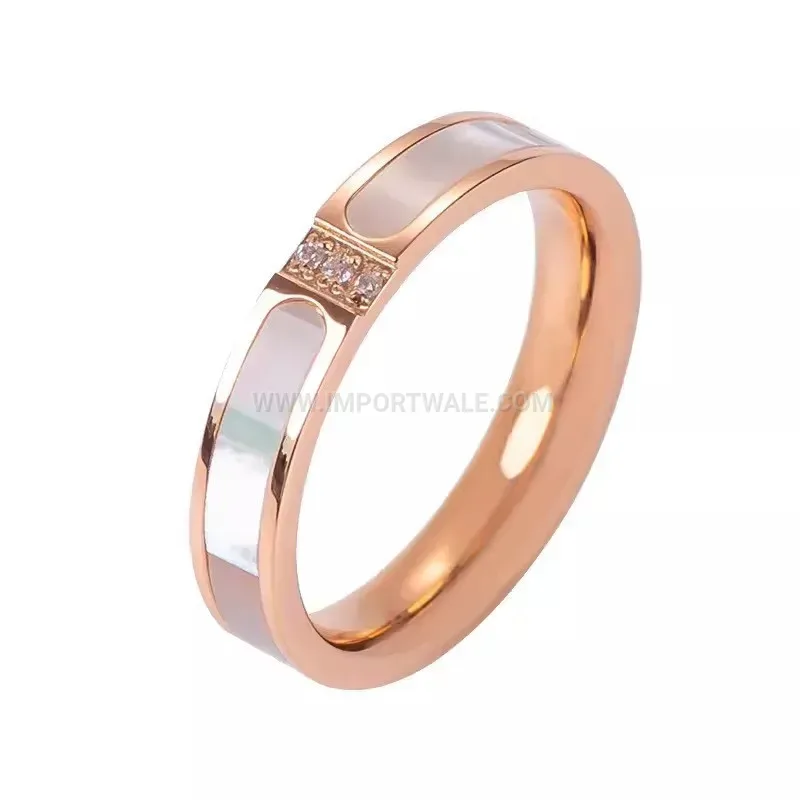 Mother of Pearl Three-Stone Plated Stainless Steel Ring
