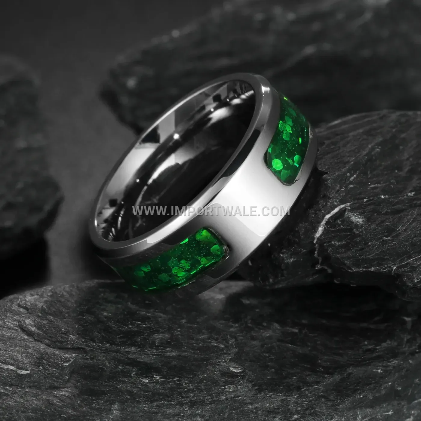 Faux Opal Inlaid Stainless Steel Band Ring
