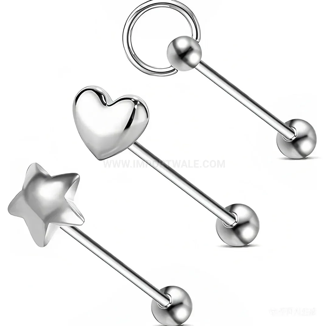 Classic Heart and Star Stainless Steel Barbell Piercing Studs
