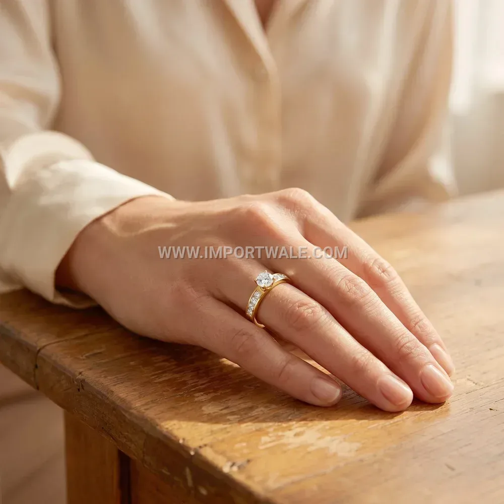 Micro Pave Zircon Geometric Stainless Steel Engagement Ring