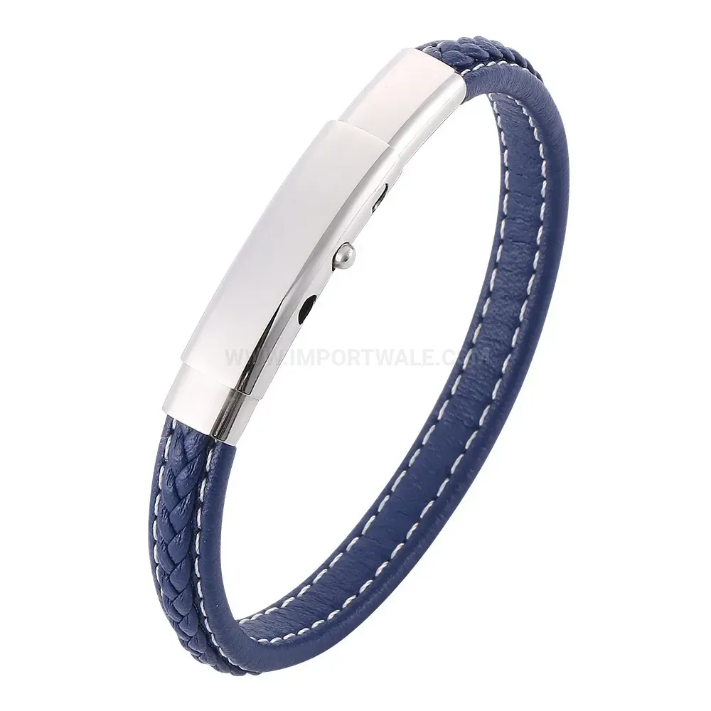 Multi-Strand Leather Cord Bracelet with Stainless Steel Details