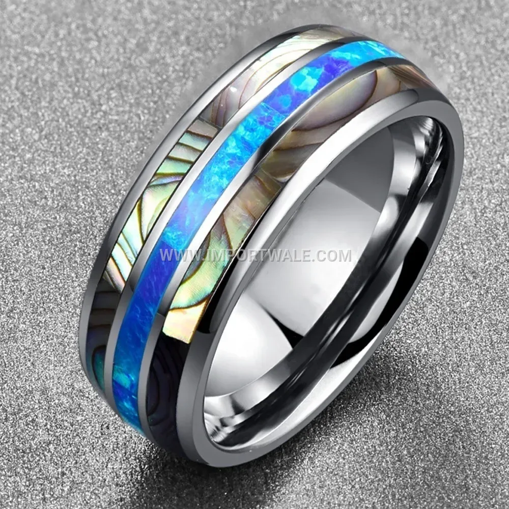 Stainless Steel Shell Inlay Wood Grain Ring