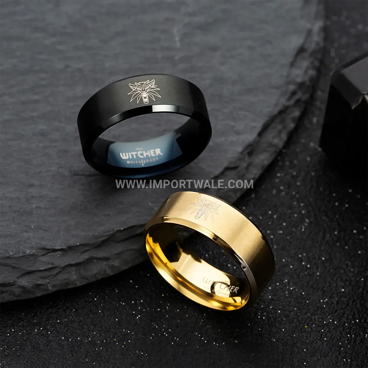 Two-Tone Stainless Steel Wolf Head Band Ring