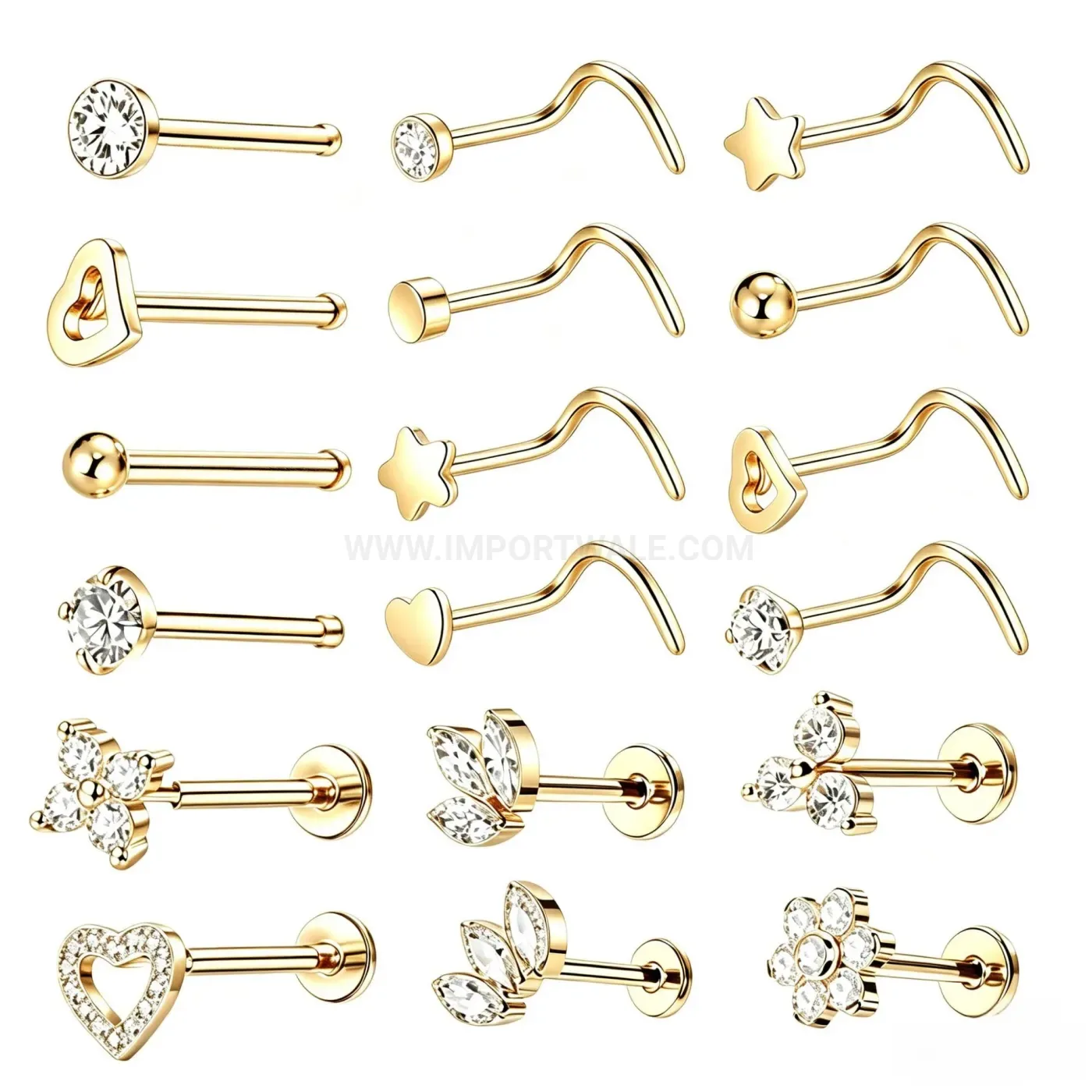 Elegant Minimalist Stainless Steel Straight and Curved Nose Stud Set