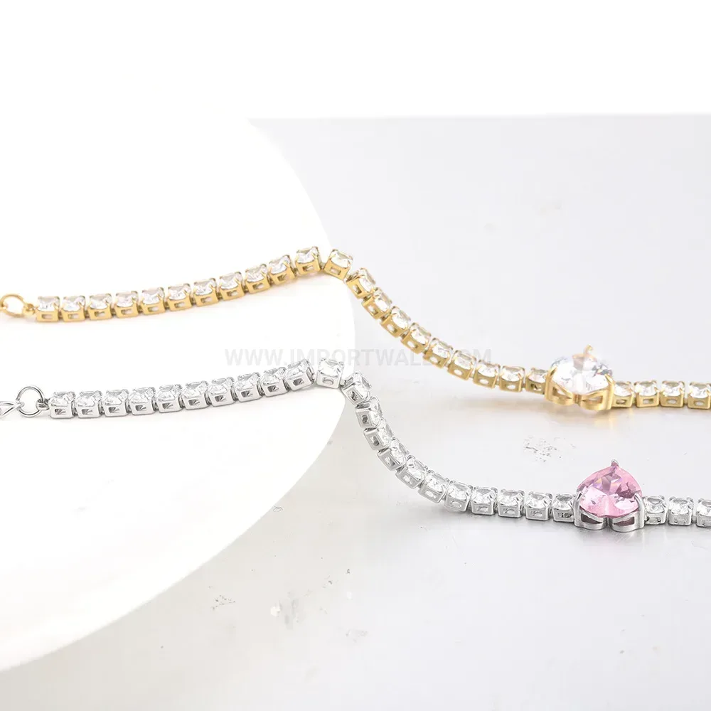 Stainless Steel Heart Zircon Accent Bracelet