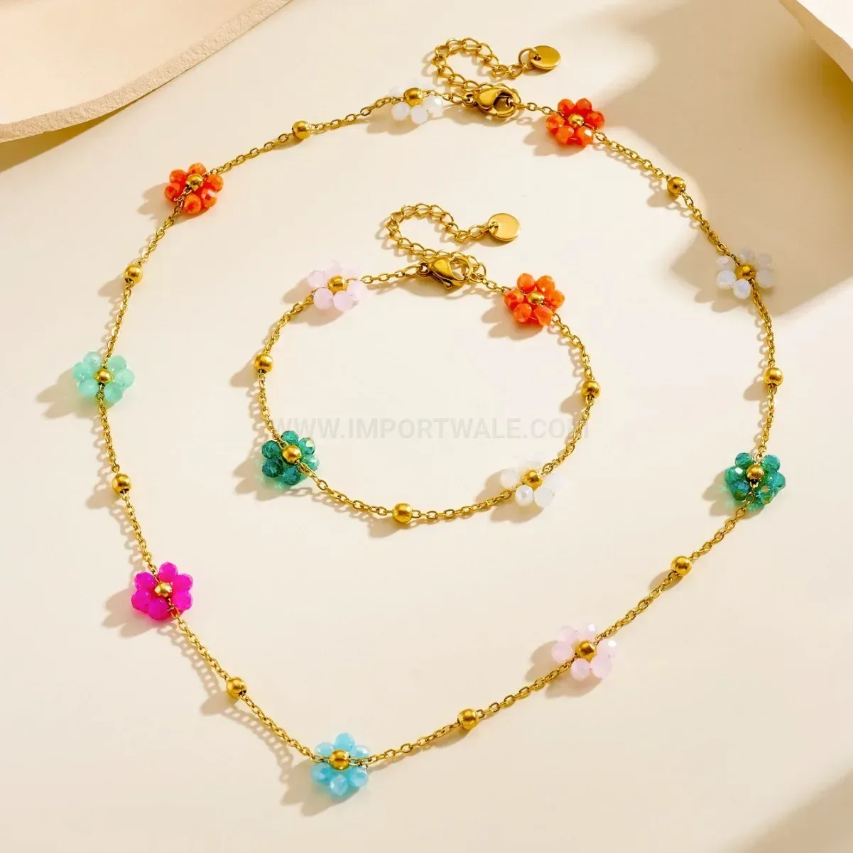 Designer Gold Stainless Steel Floral Charm Jewelry Set