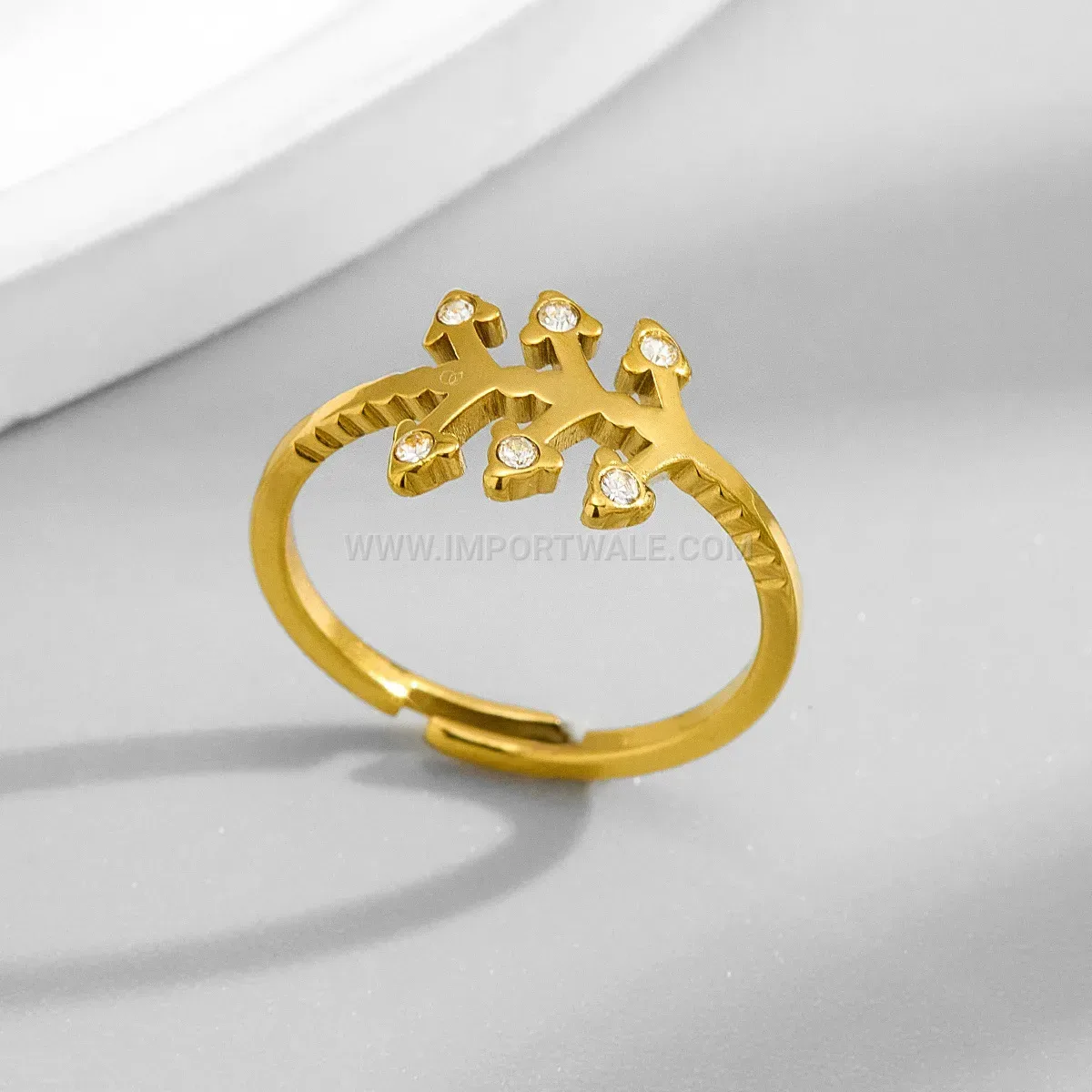 Gold Wheat Ear Zirconia Stainless Steel Ring