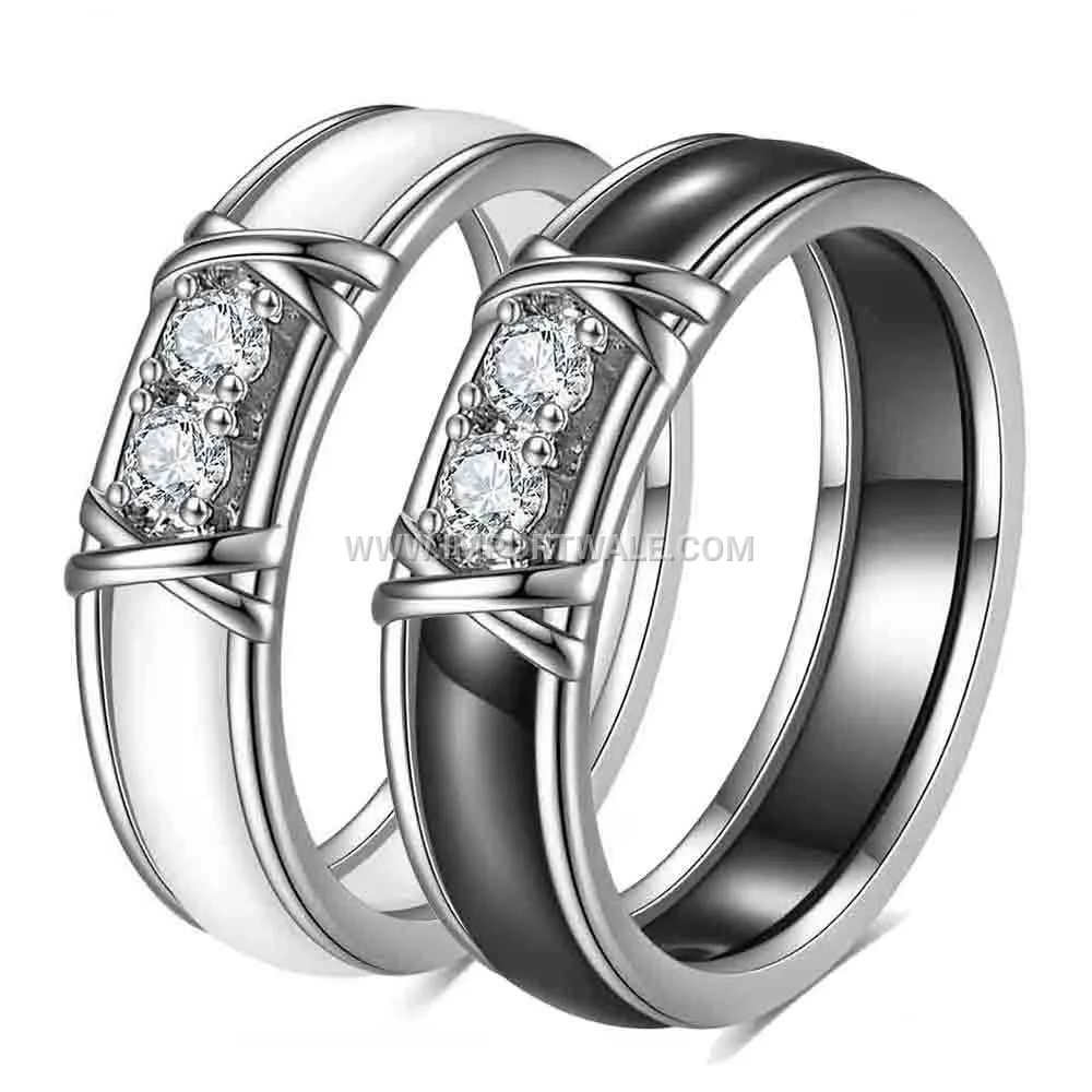 Double X Cubic Zirconia Inlaid Ceramic Band Ring