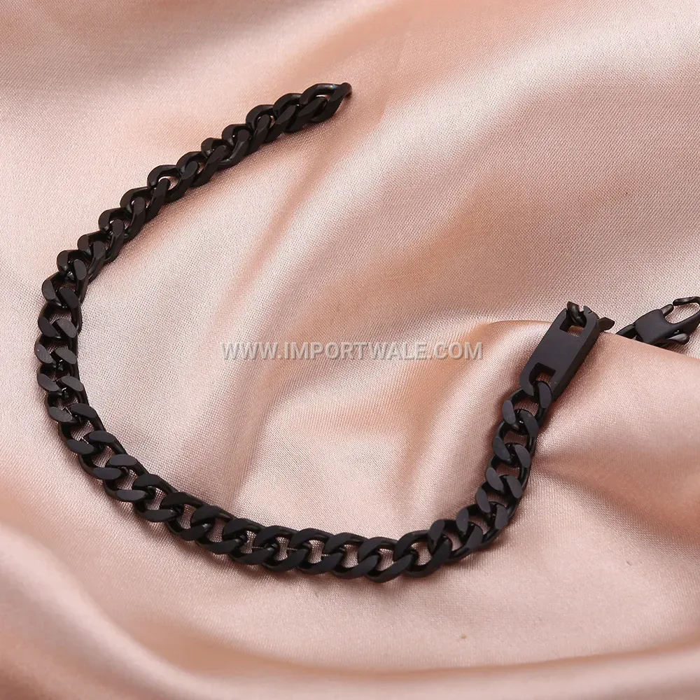 Chunky Black Plated Geometric Titanium Steel Chain Bracelet