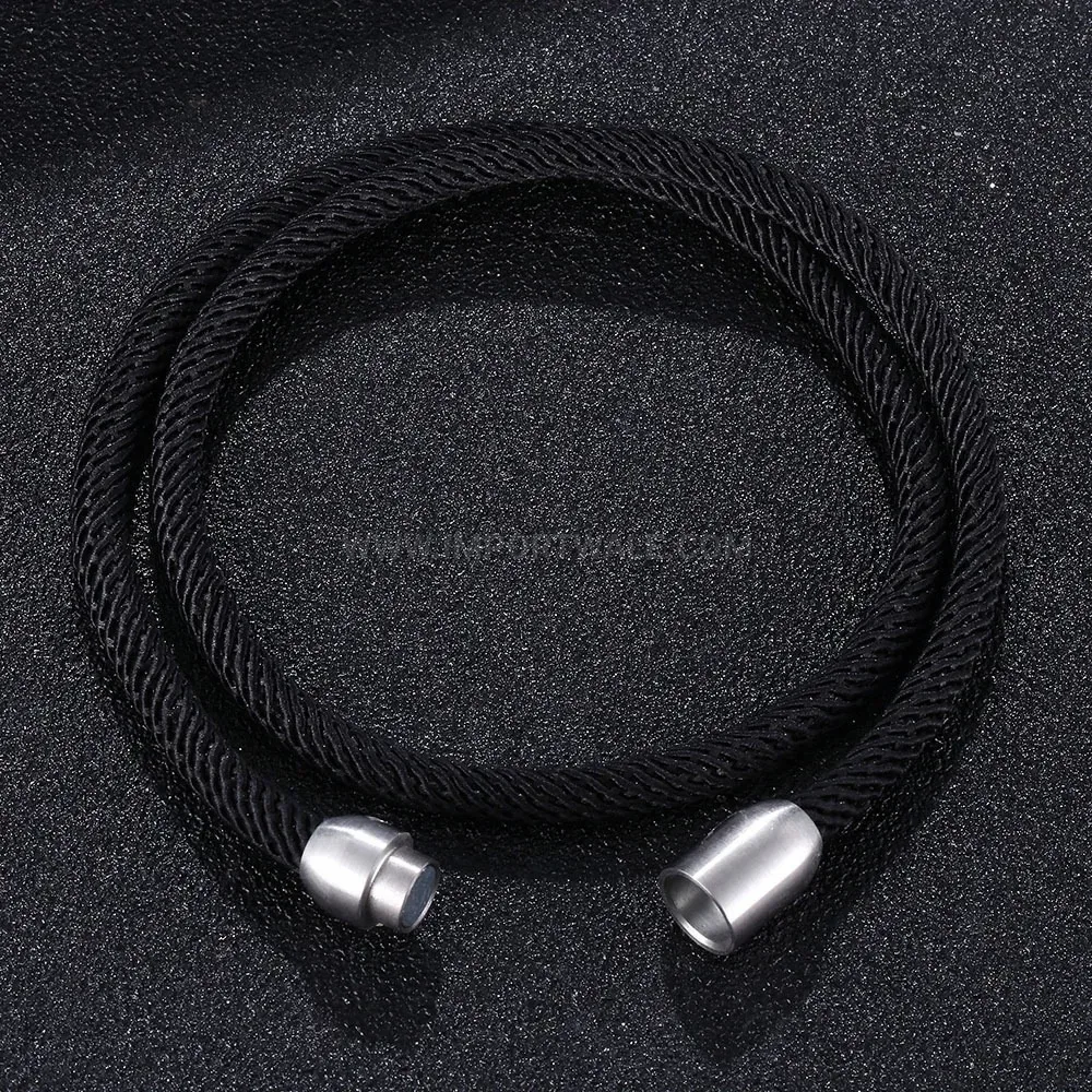 Double-Wrap Stainless Steel Leather Bracelet With Magnetic Clasp
