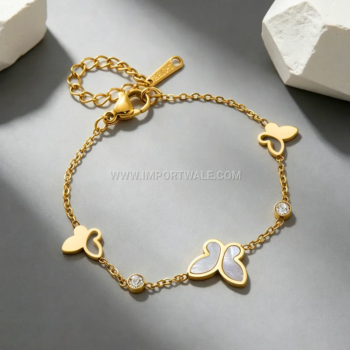 Layered Stainless Steel Butterfly Mother of Pearl Anklet and Bracelet Collection