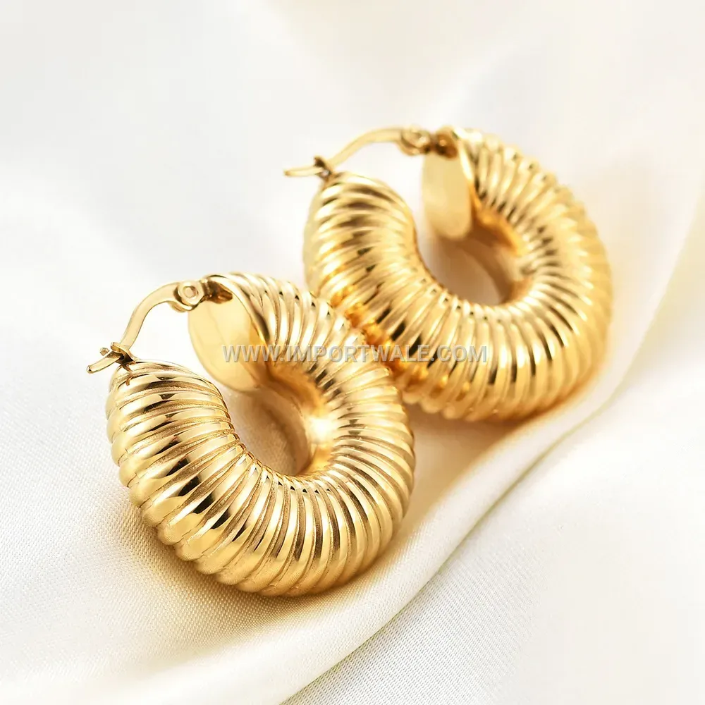 Striped Solid Stainless Steel Geometric Hoop Earrings