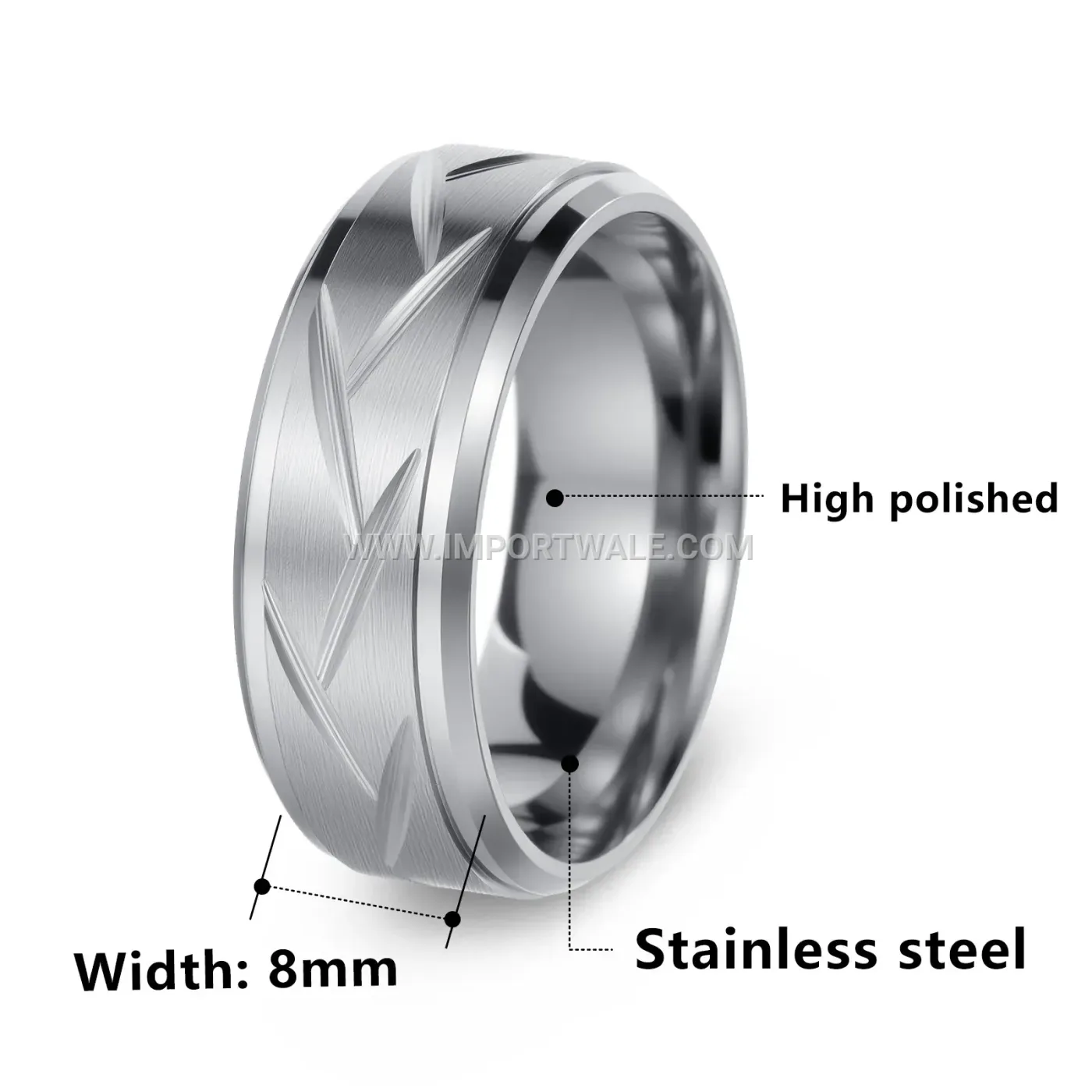 Textured Diamond-Cut Stainless Steel Band Ring