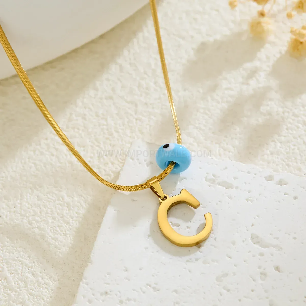 Fashion Evil Eye Initial Letter Pendant Stainless Steel Necklace
