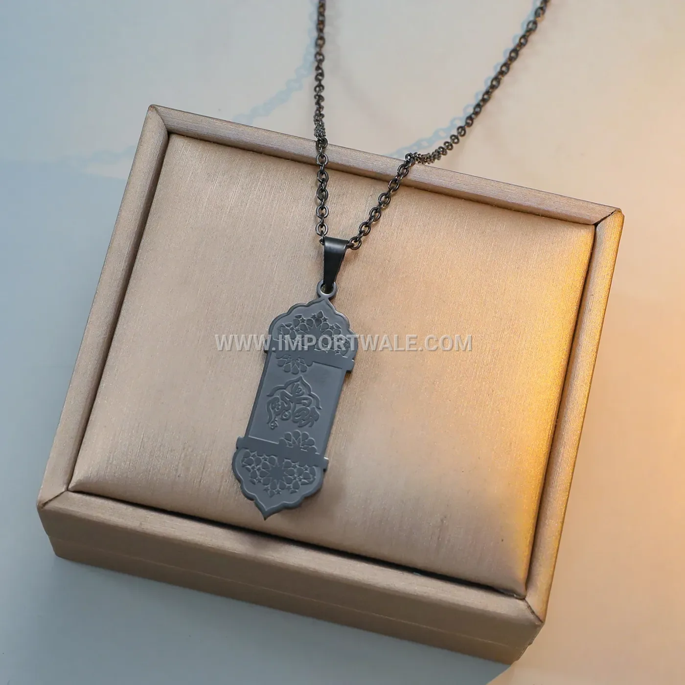 Stainless Steel Arabic Calligraphy Allah Box Chain Pendant Necklace