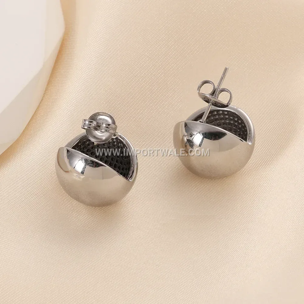 Hollow Sphere Stainless Steel Stud Earrings in Gold Tone