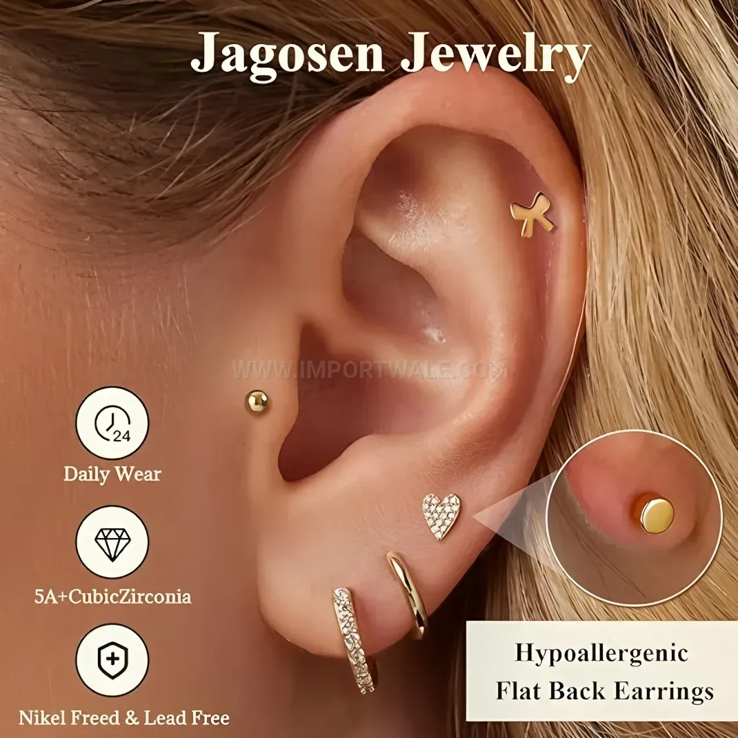 Elegant Golden Heart and Butterfly Stainless Steel Earring Set