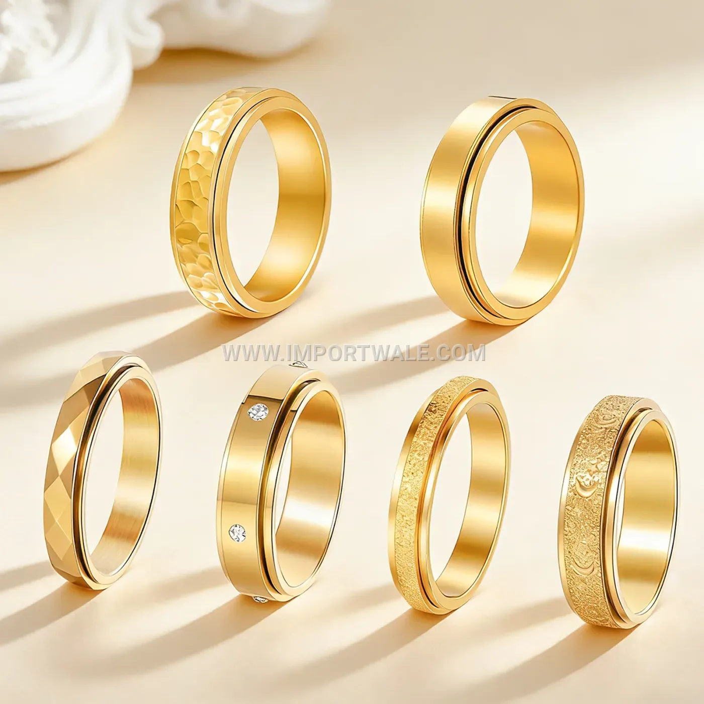 Frosted Zirconia Spinning Stainless Steel Ring Set