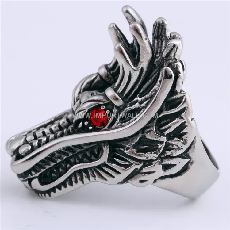 Rhinestone Dragon Head Titanium Steel Statement Ring