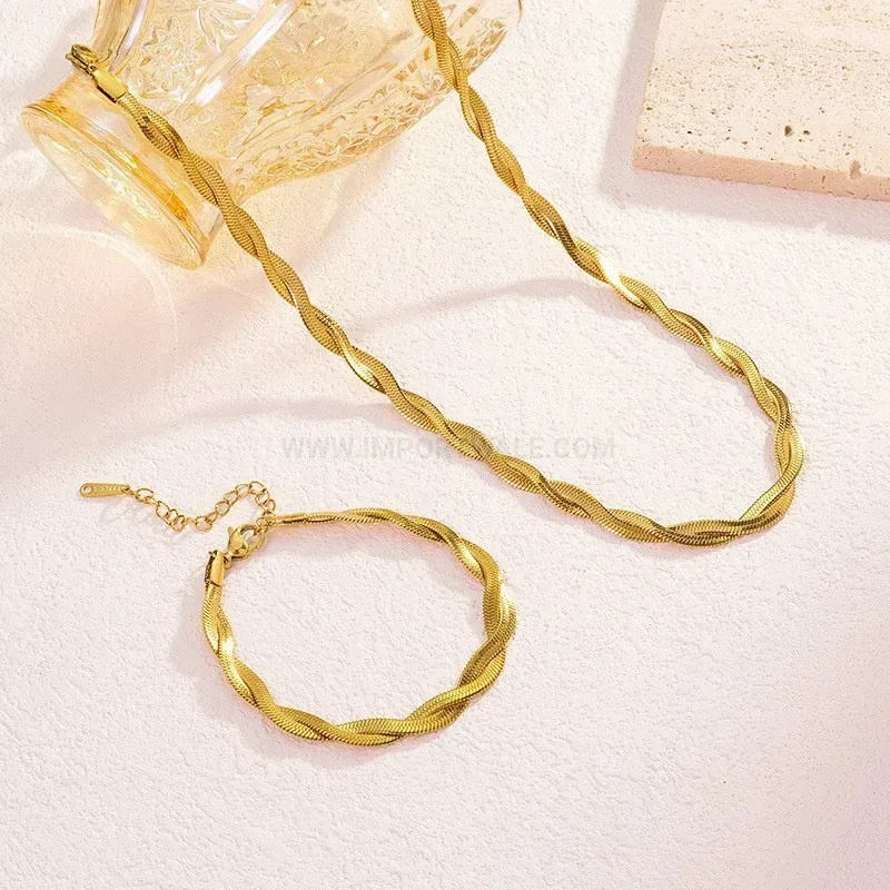Modern Minimalist Gold Plated Titanium Steel Blade Chain Jewelry Set