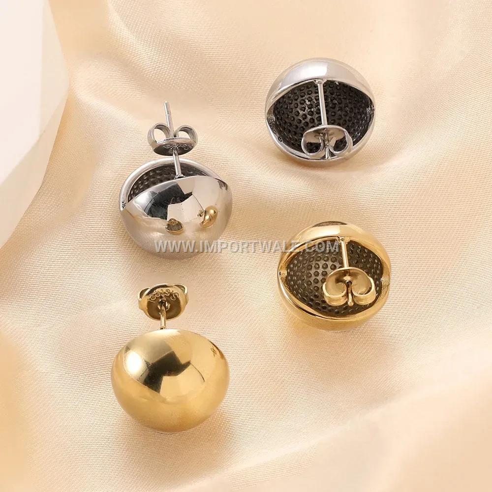 Hollow Sphere Stainless Steel Stud Earrings in Gold Tone