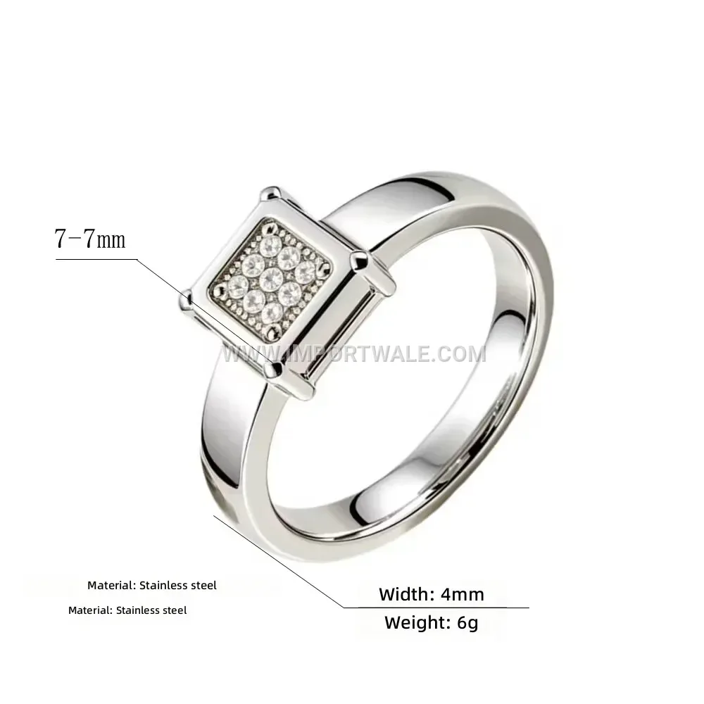Encrusted Square Zircon Stainless Steel Band Ring