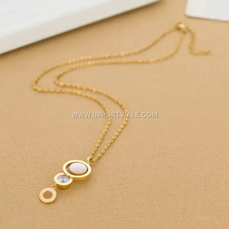 Multi-Layer Cutout Rhinestone Stainless Steel Sweater Chain Necklace