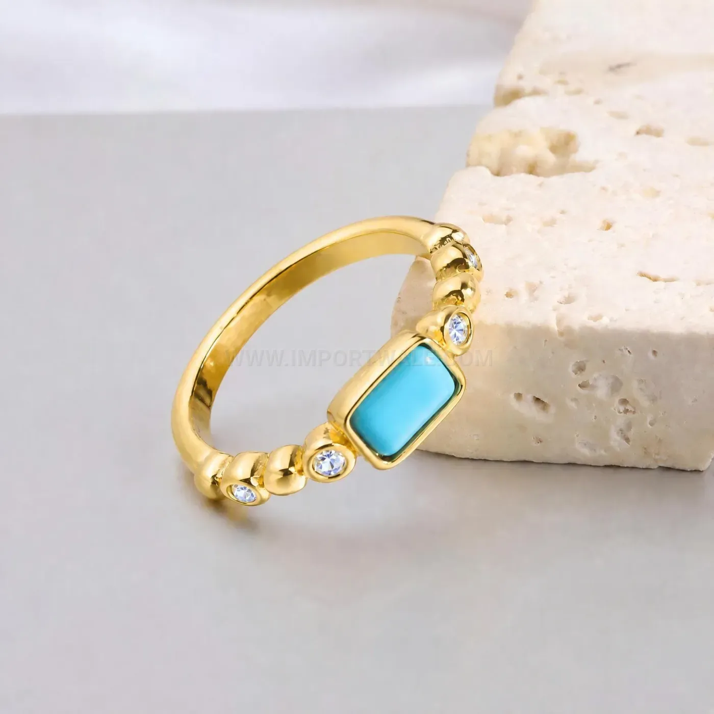Trendy Faux Turquoise Bezel Set Stainless Steel Ring