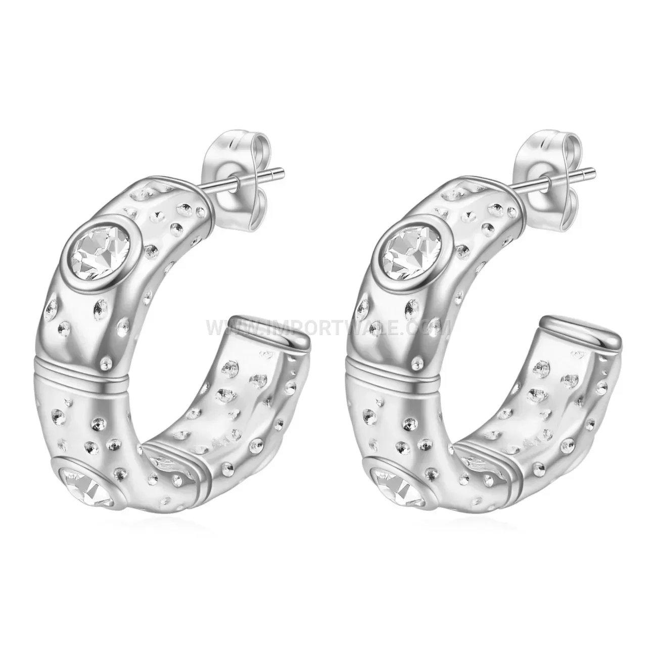 Irregular C-Shaped Zirconia Stainless Steel Hoop Earrings