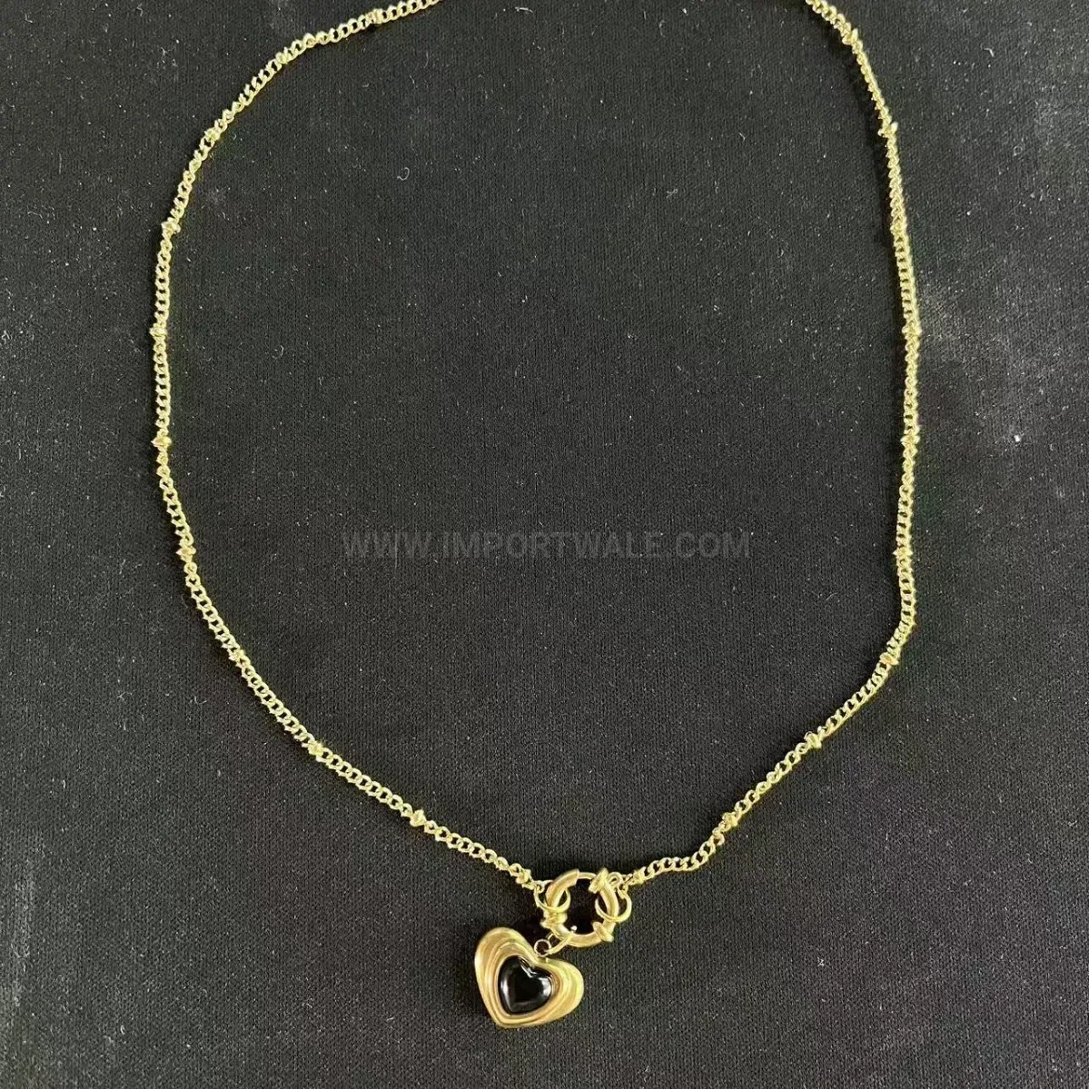 Modern Vintage Gold Heart Mother of Pearl Pendant Stainless Steel Necklace