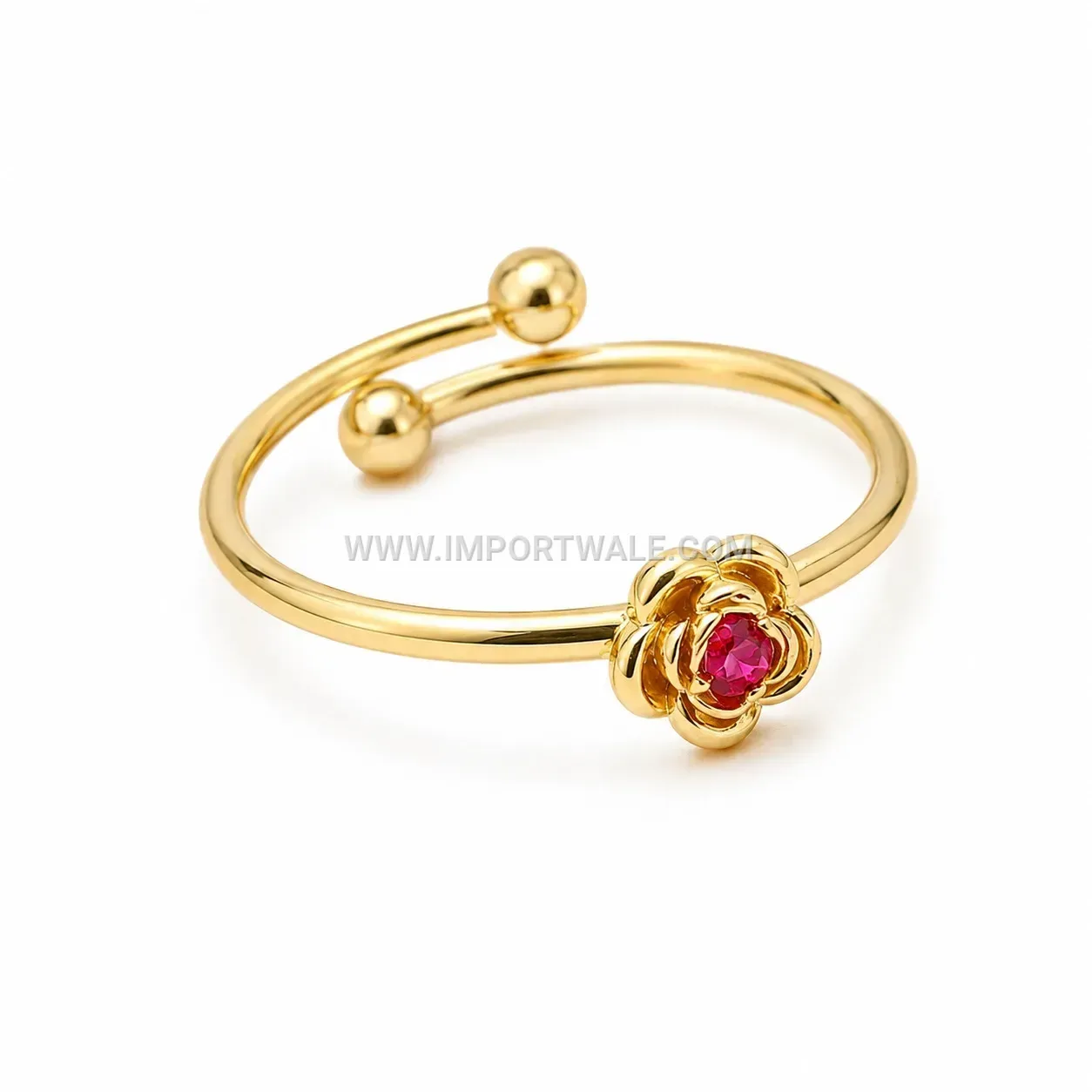 Adjustable Rose Red Crystal Stainless Steel Open Ring