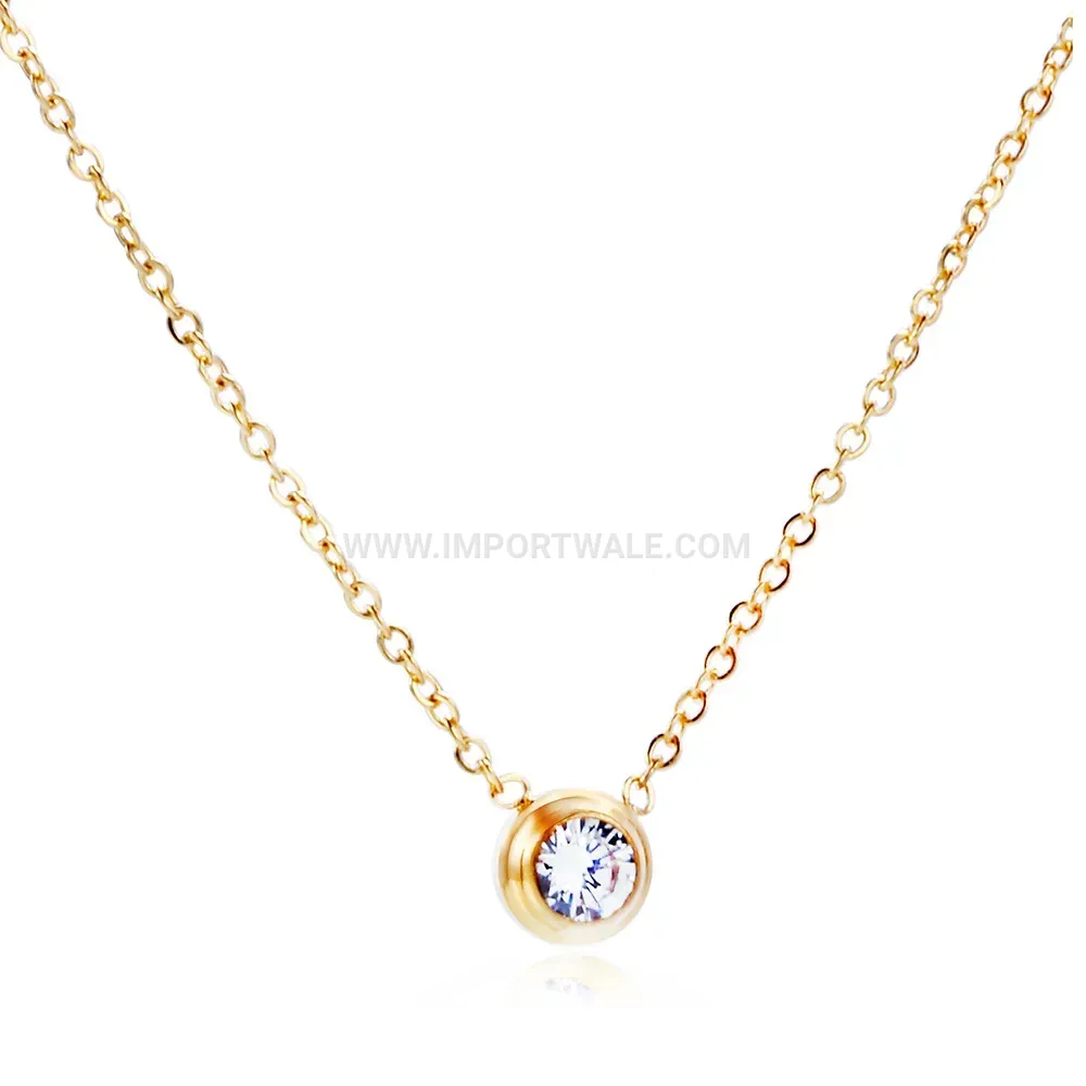 Single Solitaire Rhinestone Titanium Steel Pendant Chain Necklace