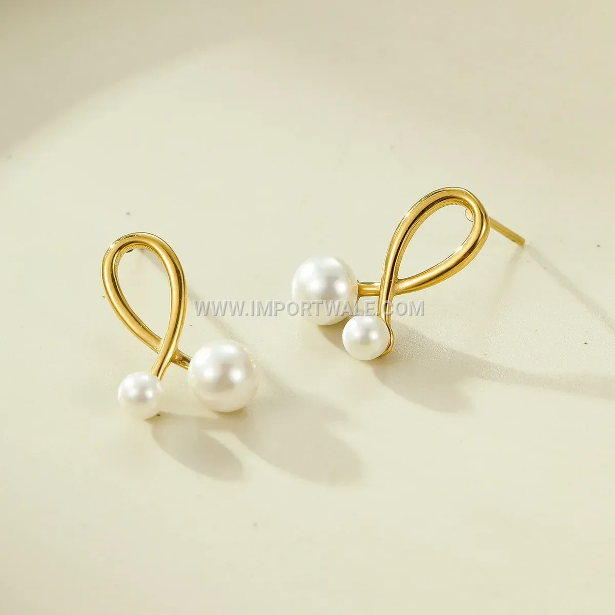 Gold Plated Stainless Steel Knotted Stud Earrings with Natural Stone
