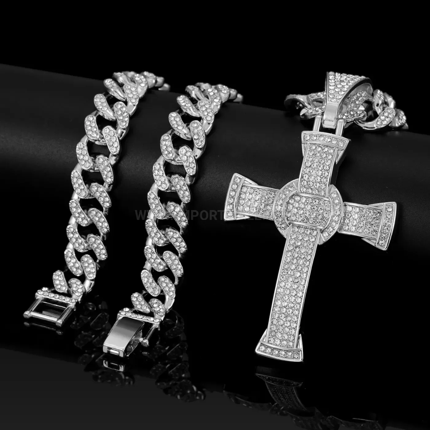 Designer Iced Out Cross Pendant Miami Cuban Chain Necklace
