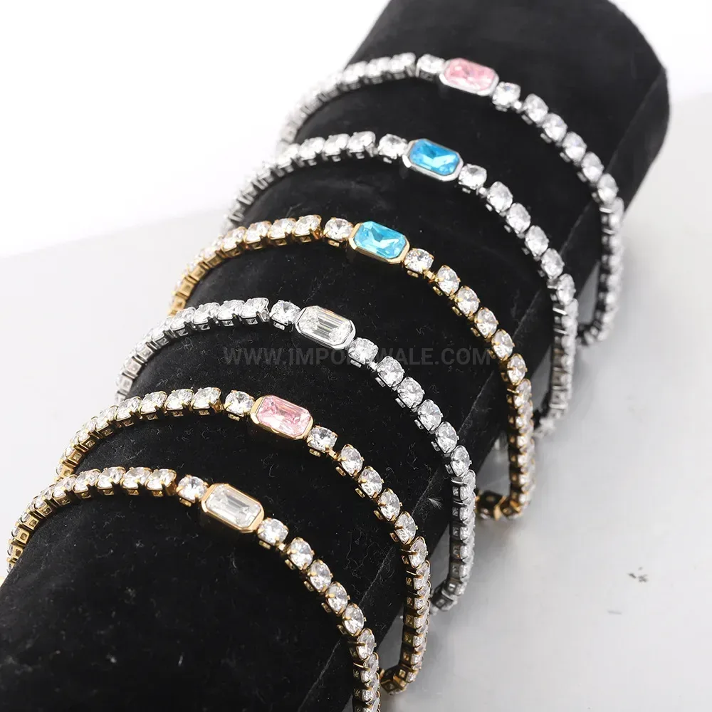 Stainless Steel Heart Zircon Sparkle Tennis Link Bracelet