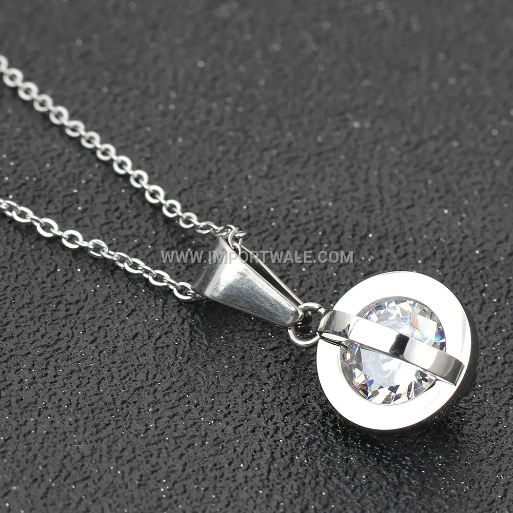 Geometric Circular Rhinestone Stainless Steel Pendant Necklace