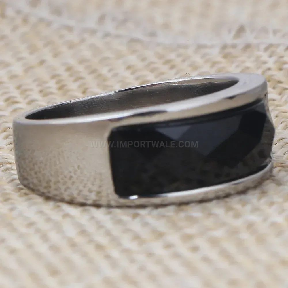 Modern Faceted Black Stainless Steel Geometric Band Ring