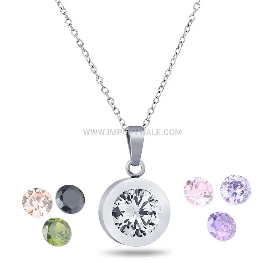 Minimalist Stainless Steel Interchangeable Crystal Pendant Necklace