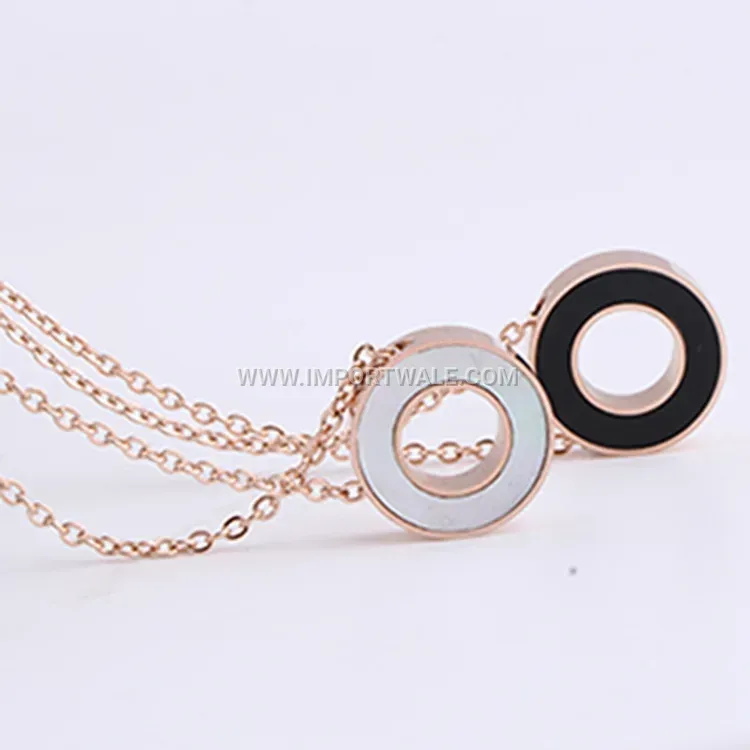Geometric Hollow Shell Inlay Stainless Steel Layered Necklace